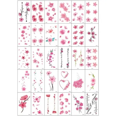 Set začasnih tatujev z roza rožicami – 30 v kompletu 